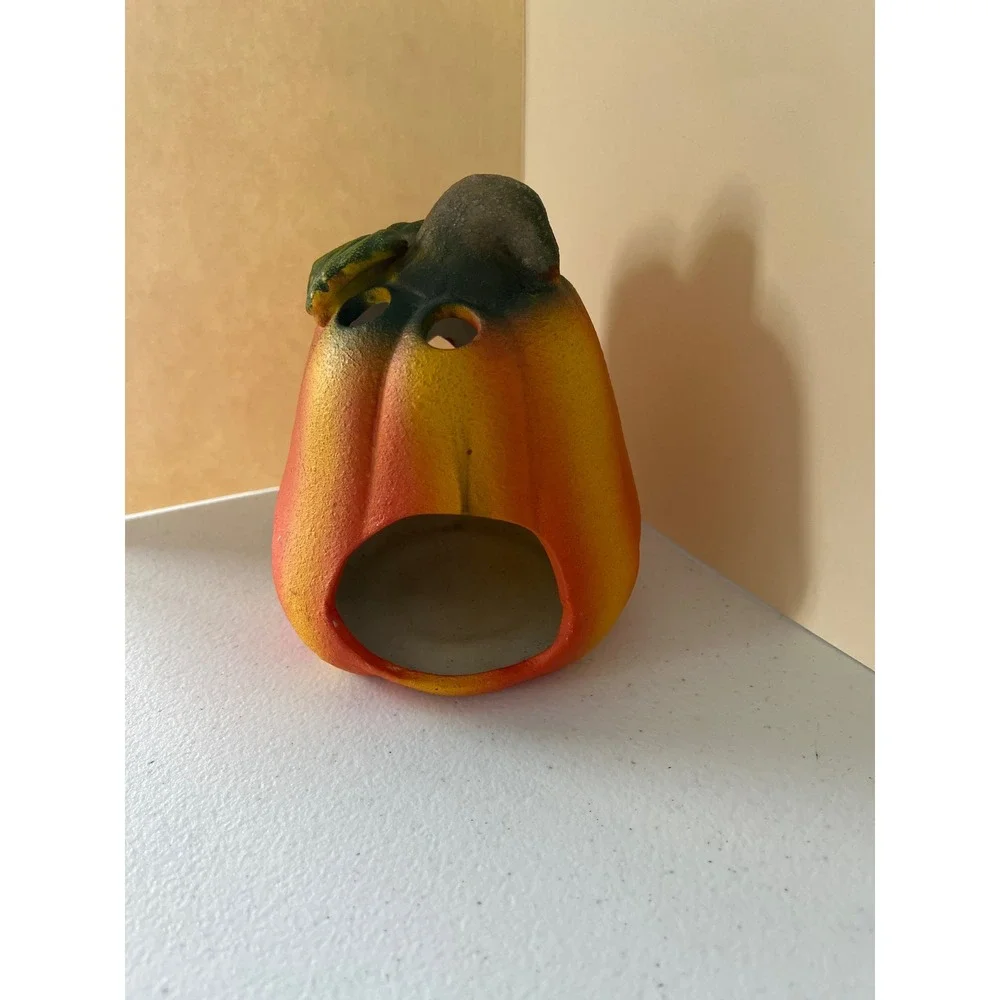 Handcraft Ceramic Pumpkin Jack-O-Lantern Tea Light Candle Holder Halloween Decor
